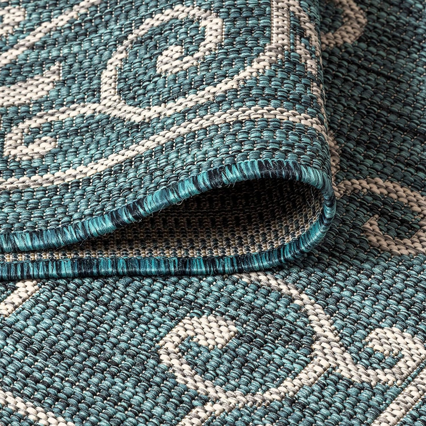 JONATHAN Y SMB106F-6R Charleston Vintage Filigree Textured Weave Teal/Gray 6' Round Indoor/Outdoor Area Rug, Pet Friendly, Non-Shedding, Stain Resistant, Easy-Cleaning for Backyard, Patio, Porch