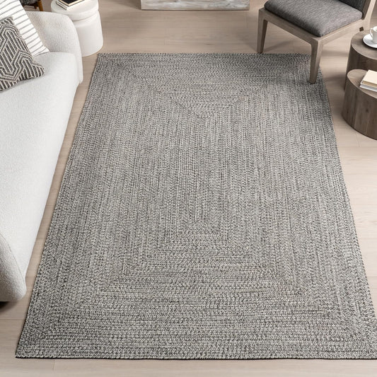 nuLOOM Oval 4' x 6' Solid Hand Braided Indoor/Outdoor Area Rug, Pet-Friendly, High Traffic, Weather Resistant, for Patio, Balcony, Bedroom, Living, Dining Room, Wynn Salt and Pepper