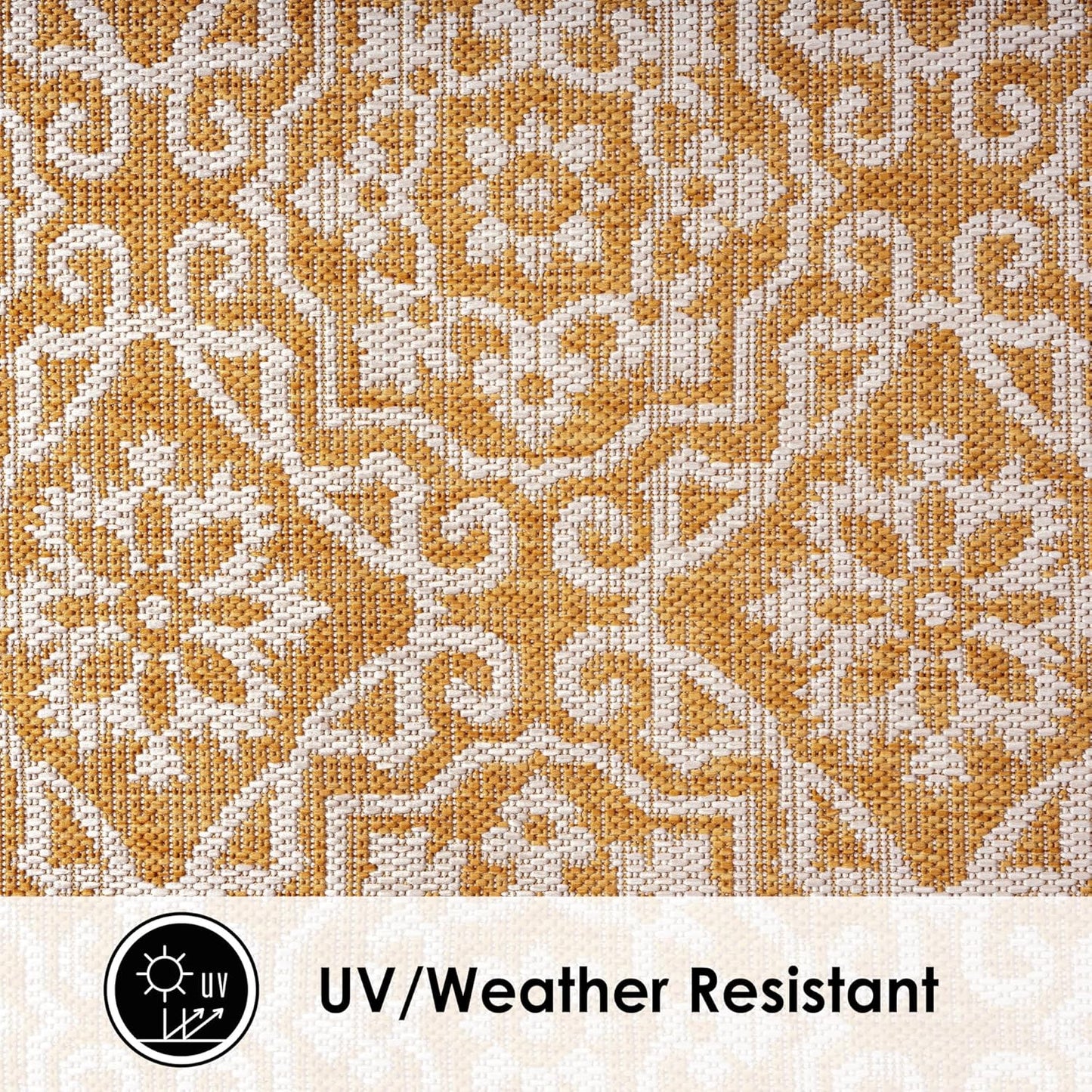 Nicole Miller New York Patio Country Julia Transitional Geometric Indoor/Outdoor Area Rug, Yellow/White, 5'2"x7'2"