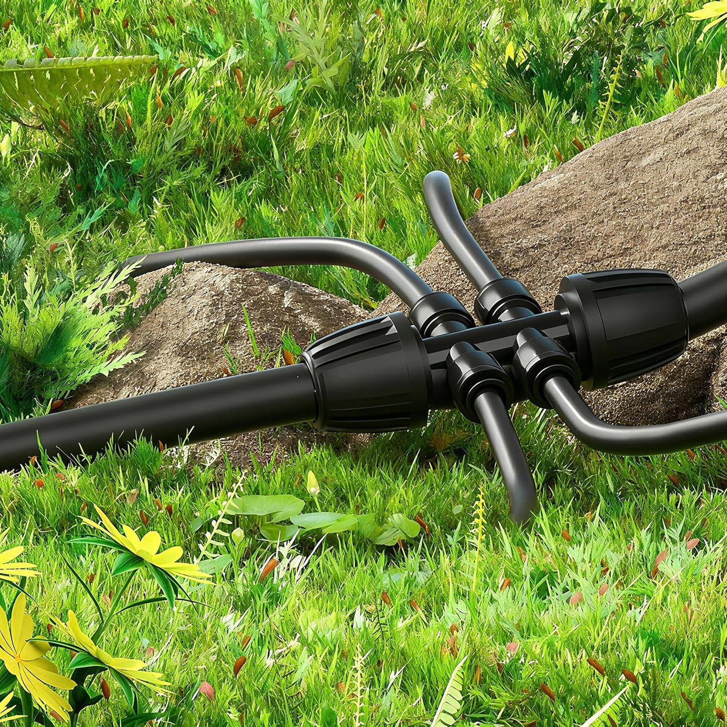MIXC 1/4" Irrigation Dripline Tubing (100 Ft Roll), Saving 80% Water, 6" Emitter Spacing, 0.5 GPH Emitters Built-In Drip Irrigation Line with 1/4" Fittings Included, Black