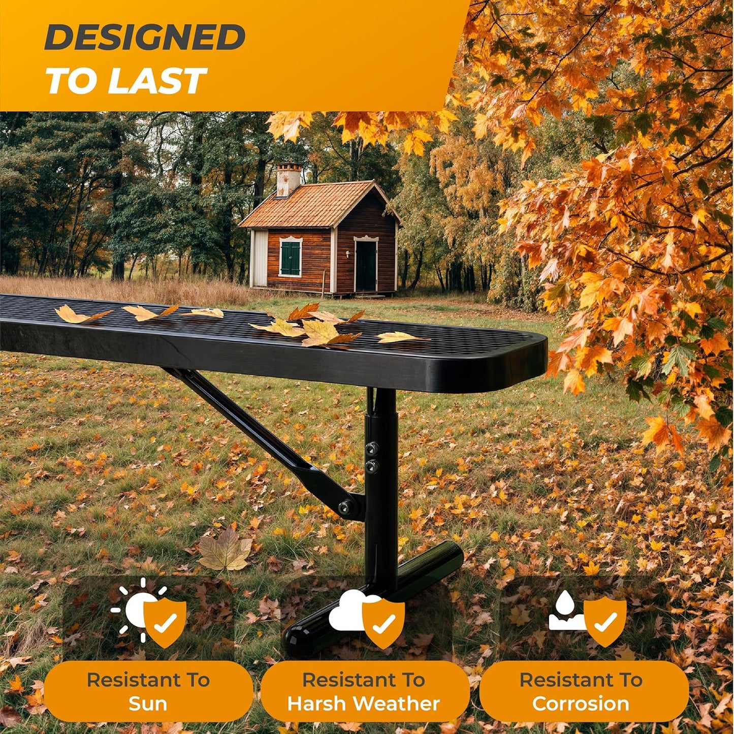 Heavy-Duty Outdoor Metal Bench, Thermoplastic-Coated, Portable, Weatherproof, Commercial-Grade for Parks, Gardens, Patios, Stores & More (8 Ft - Portable, Black)