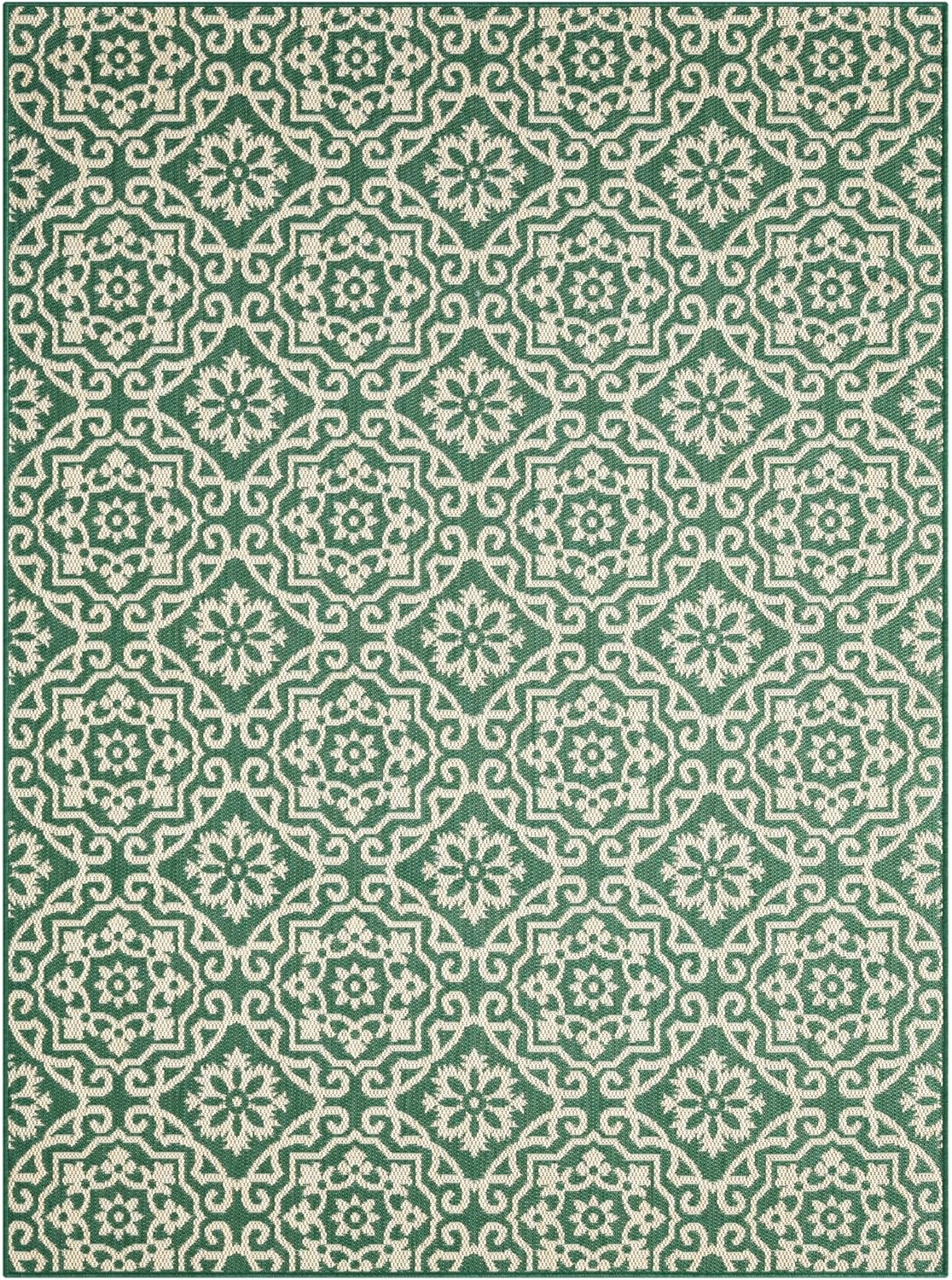 Nicole Miller New York Patio Country Julia Transitional Geometric Indoor/Outdoor Area Rug, Green/Beige, 5'2"x7'2"
