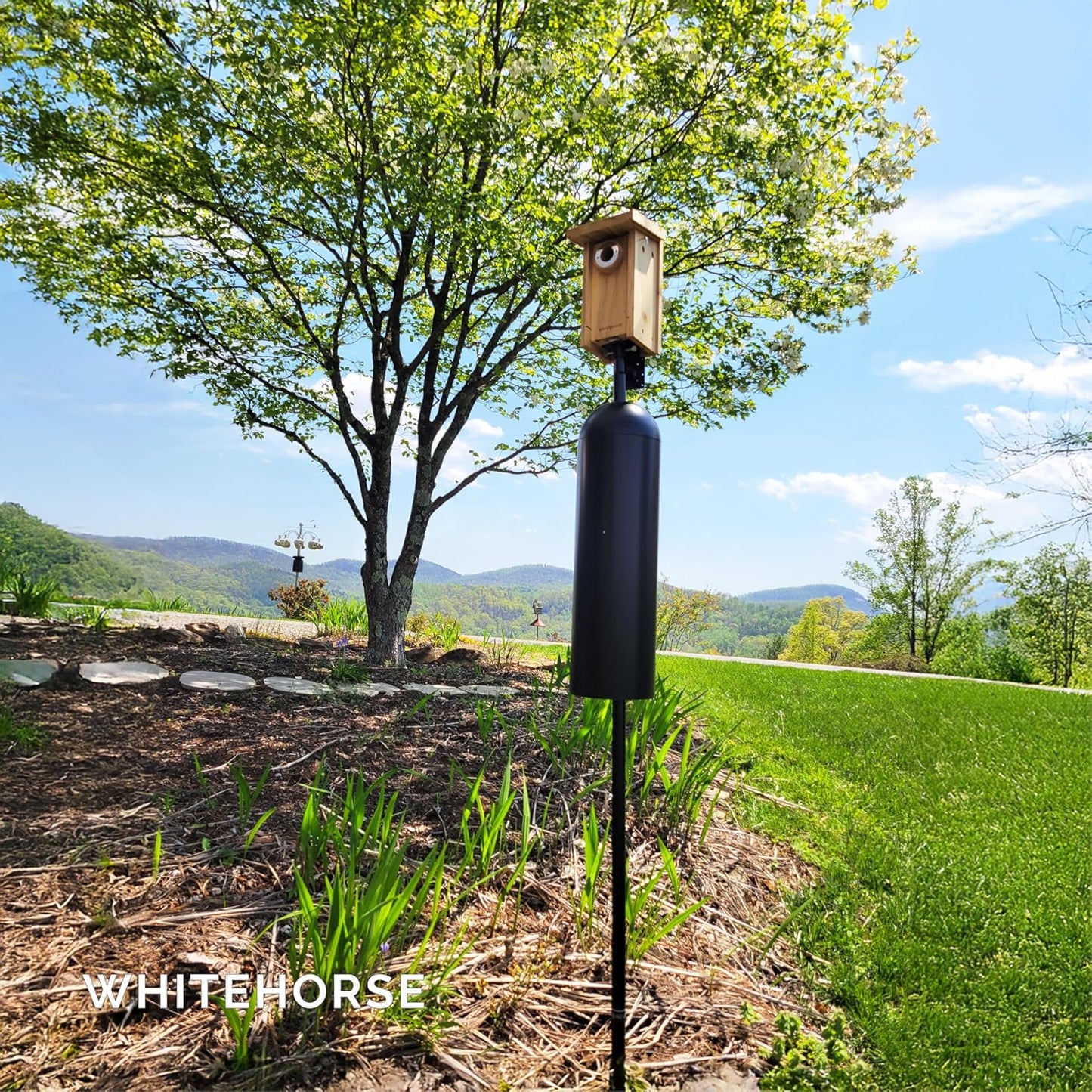 WHITEHORSE Bird House Pole with Baffle- A Professional Squirrel Proof Bird Feeder Pole - Very Sturdy Against Strong Winds - Bird House Poles for Outdoors - Pole for Bird Feeders - Bluebird House Pole