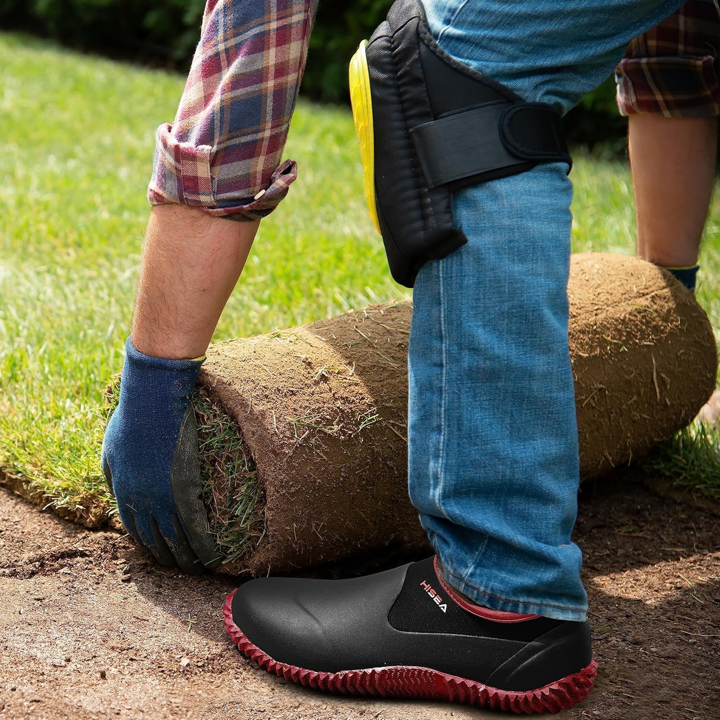 HISEA Unisex Waterproof Garden Shoes, Men's Rubber Rain Boots Women's Ankle Rain Shoes Neoprene Camp Booties Outdoor Slip-On Footwear for Gardening, Farming, Camping, Car Wash, Lawn Care and Yard Work