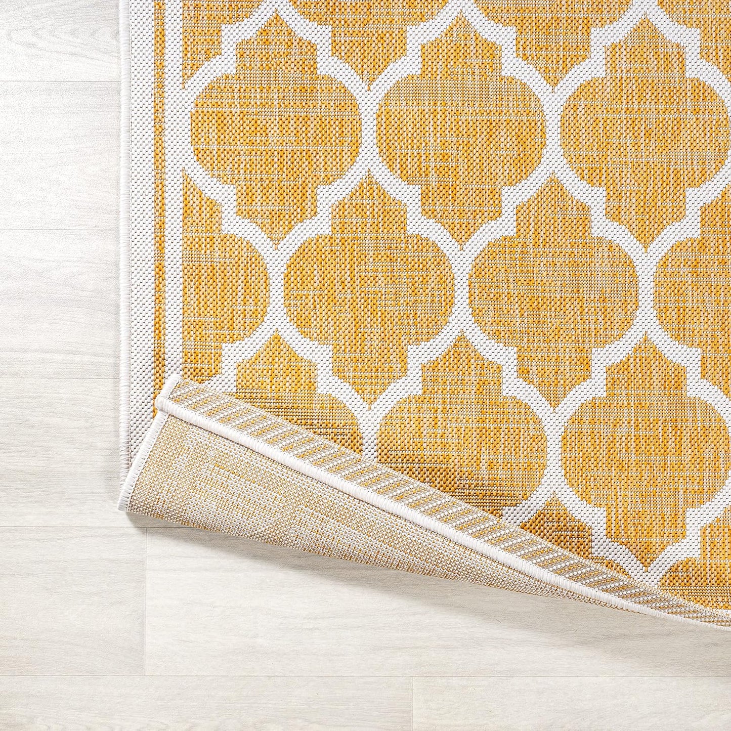 Eyely BMS109F-210 Santa Monica Trebol Moroccan Trellis Textured Weave Indoor/Outdoor Runner Rug Coastal;Bohemian, Bedroom, Backyard, Patio, Easy-Cleaning, Non-Shedding, 2 X 10, Yellow/Cream