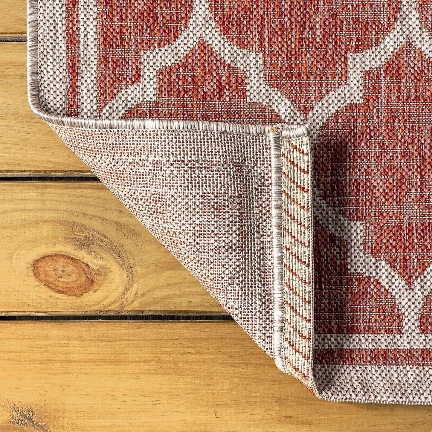 Eyely BMS109C-5TGN Trebol Moroccan Trellis Textured Weave Red/Beige 5' Octagon Indoor/Outdoor Area Rug, Red/Beige, 5' Octagon, Indoor/Outdoor, Area Rug