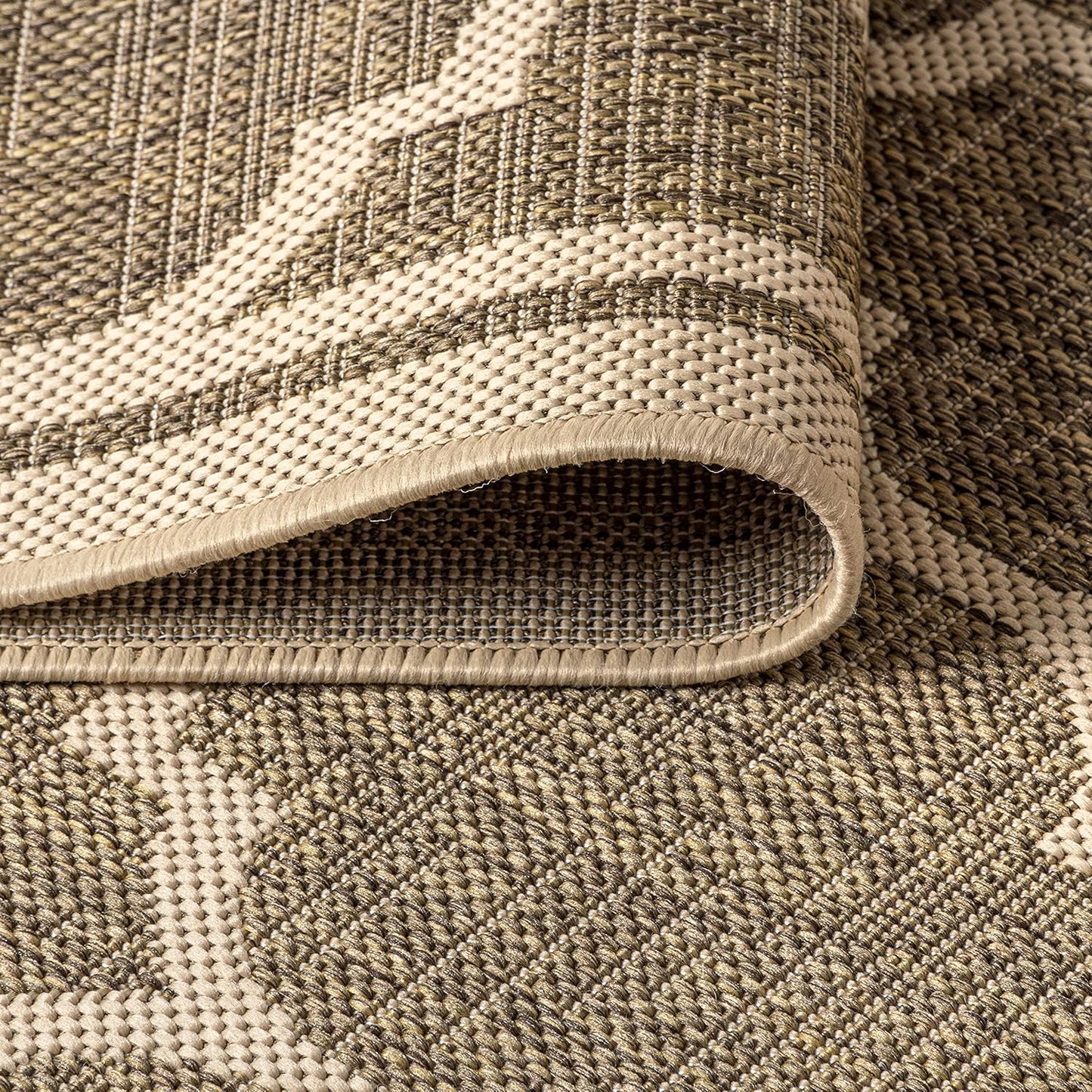 Eyely BMS109A-210 Santa Monica Trebol Moroccan Trellis Textured Weave Indoor/Outdoor Runner Rug Coastal;Bohemian, Bedroom, Backyard, Patio, Easy-Cleaning, Non-Shedding, 2 X 10, Brown/Beige