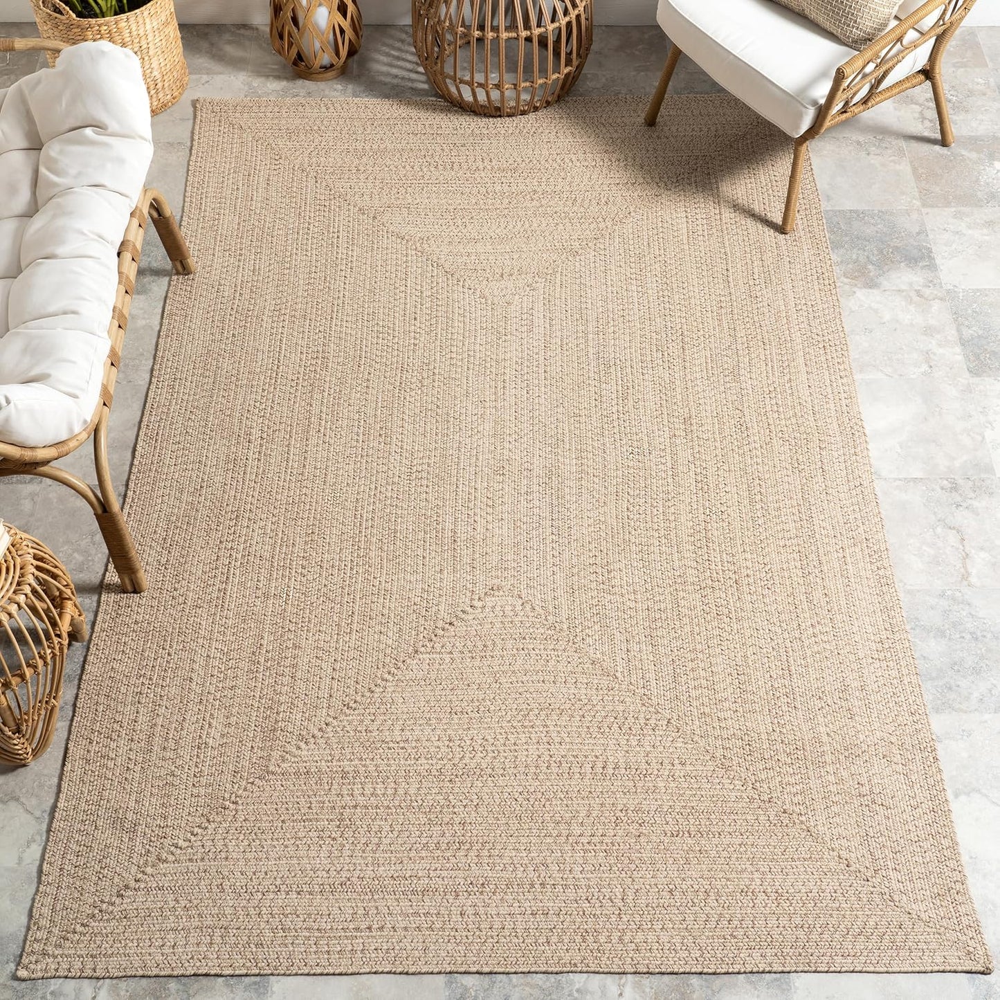nuLOOM 4' x 6' Solid Hand Braided Indoor/Outdoor Area Rug, Pet-Friendly, High Traffic, Weather Resistant, for Patio, Balcony, Bedroom, Living Room, Dining Room, Wynn Tan