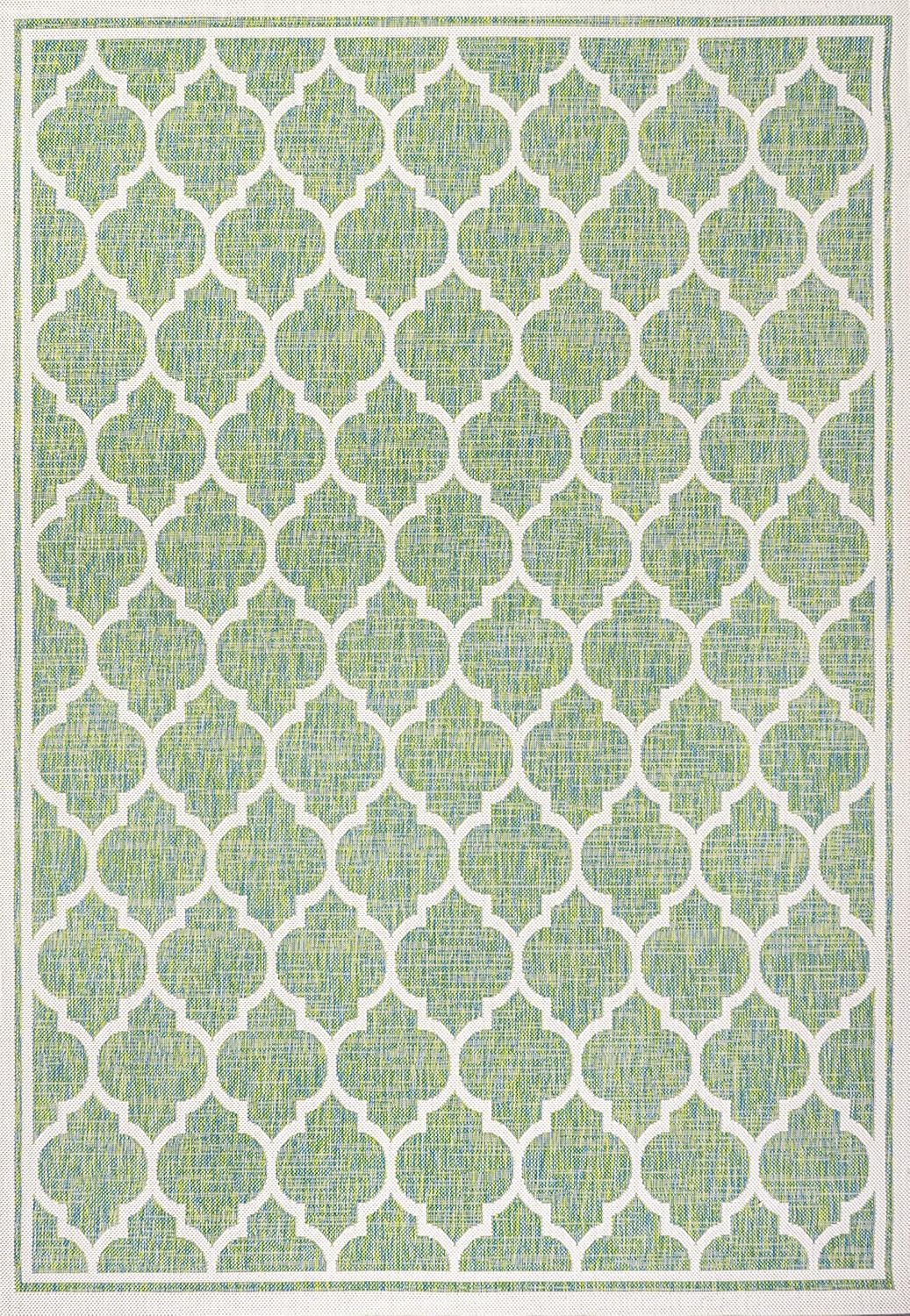 Eyely BMS109I-5 Santa Monica Trebol Moroccan Trellis Textured Weave Indoor/Outdoor Area Rug Coastal;Bohemian, Bedroom, Backyard, Patio, Easy-Cleaning, Non-Shedding, 5 X 8, Cream/Green