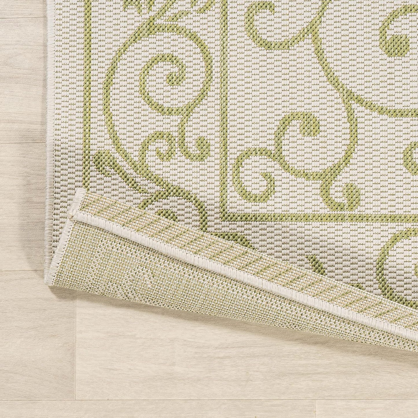 JONATHAN Y SMB106I-5R Charleston Vintage Filigree Textured Weave Indoor Outdoor Area Rug, Bohemian Coastal Traditional Easy Cleaning,Bedroom,Kitchen,Backyard,Patio,Non Shedding, 5' Round, Cream/Green