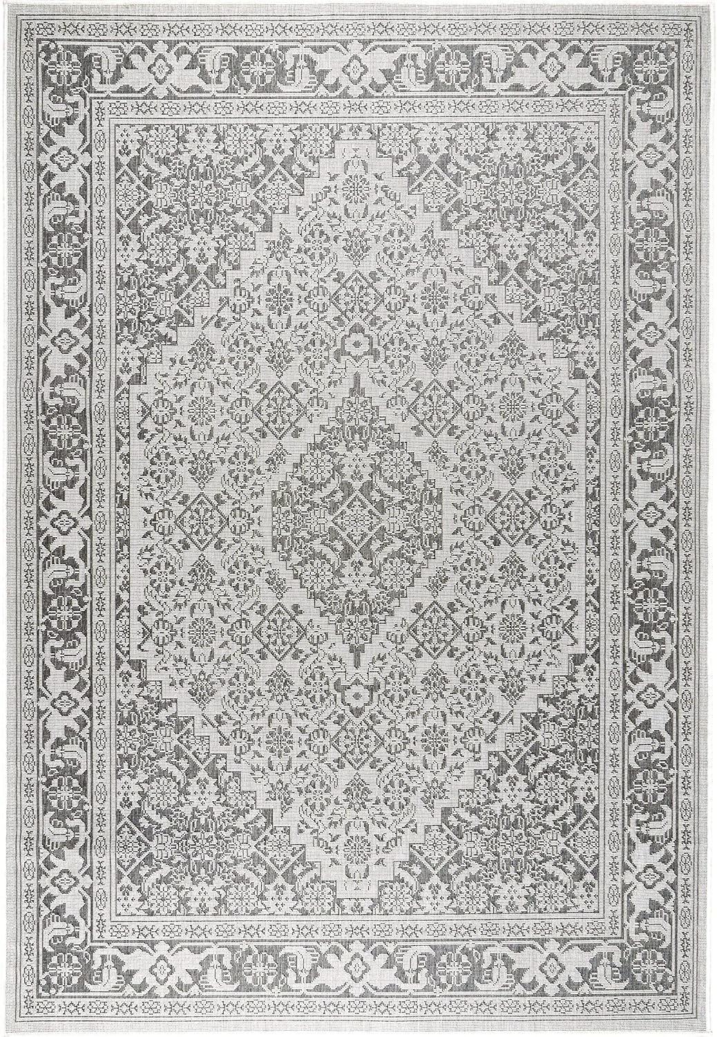 Nicole Miller New York Patio Country Dahlia Transitional Medallion Indoor/Outdoor Area Rug, Grey/Black, 7'9"x10'2"