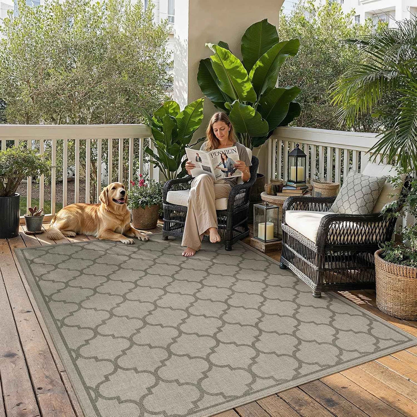 5x8 Indoor Outdoor Area Rug Washable Patio Rug Brown Non Slip High Traffic Waterproof Carpet for Living Room Bedroom Backyard Porch Camping RV Balcony Poolside