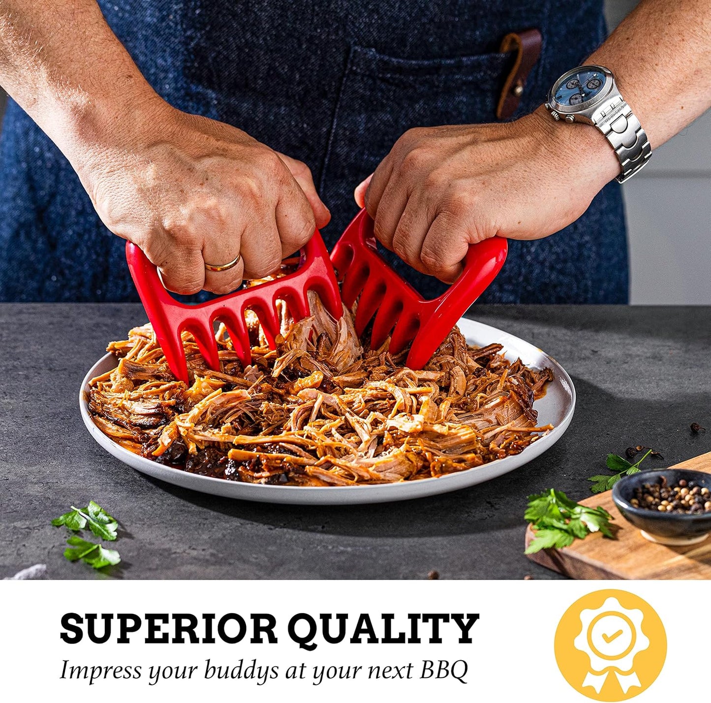 Mountain Grillers Bear Claws Meat Shredder - Durable Meat Claws For Shredding Pulled Pork, Chicken, Beef - Heat-Resistant BBQ Meat Claws For Grilling And Smoking - Ergonomic Handle - 2 Pack, Red - Lumora Garden