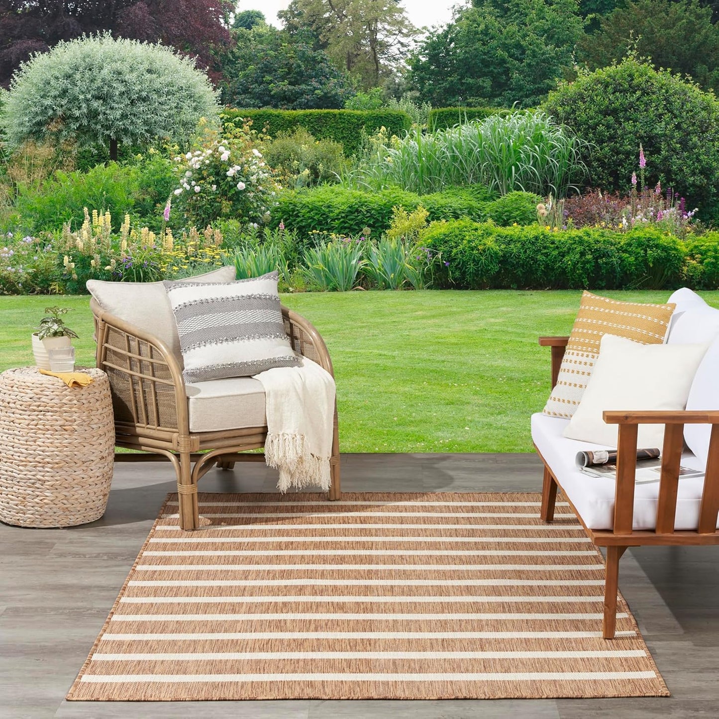 Nourison Home Positano Indoor/Outdoor Jute Ivory 8' x 10' Area Rug, Easy Cleaning, Non Shedding, Bed Room, Living Room, Dining Room, Backyard, Deck, Patio (8x10)