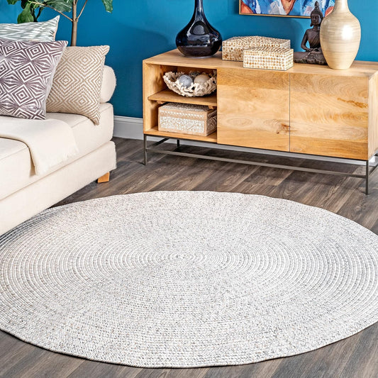 nuLOOM 8' Round Solid Hand Braided Indoor/Outdoor Area Rug, Pet-Friendly, High Traffic, Weather Resistant, for Patio, Balcony, Bedroom, Living, Dining Room, Wynn Ivory