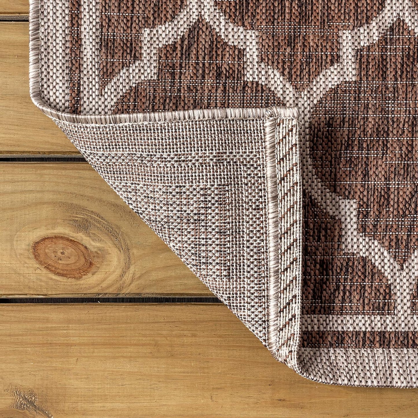 Eyely BMS109B-4R Santa Monica Trebol Moroccan Trellis Textured Weave, Pet Friendly, Non-Shedding, Stain Resistant, Easy-Cleaning, Espresso/Taupe, 4' Round, Indoor/Outdoor, Area Rug