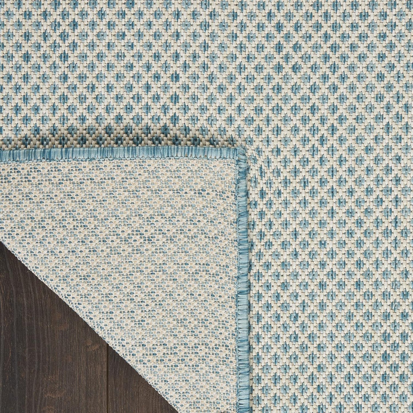 Nourison Courtyard Indoor/Outdoor Ivory Aqua 9' x 12' Area Rug, Geometric, Easy Cleaning, Non Shedding, Bed Room, Living Room, Dining Room, Deck, Patio, Backyard (9x12)