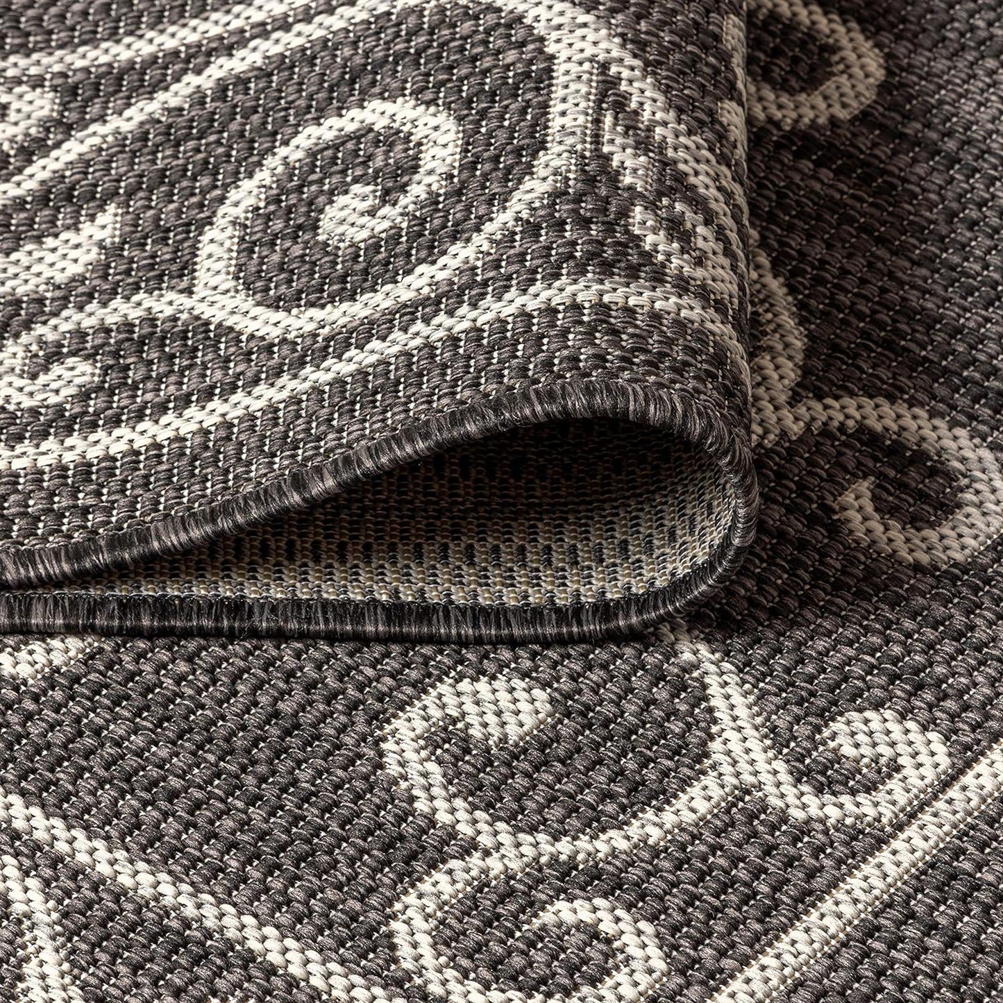 JONATHAN Y SMB106G-210 Charleston Vintage Filigree Textured Weave Indoor Outdoor Runner Rug Classic Coastal Easy Cleaning Bedroom Kitchen Backyard Patio Non Shedding, 2 X 10, Black/Gray