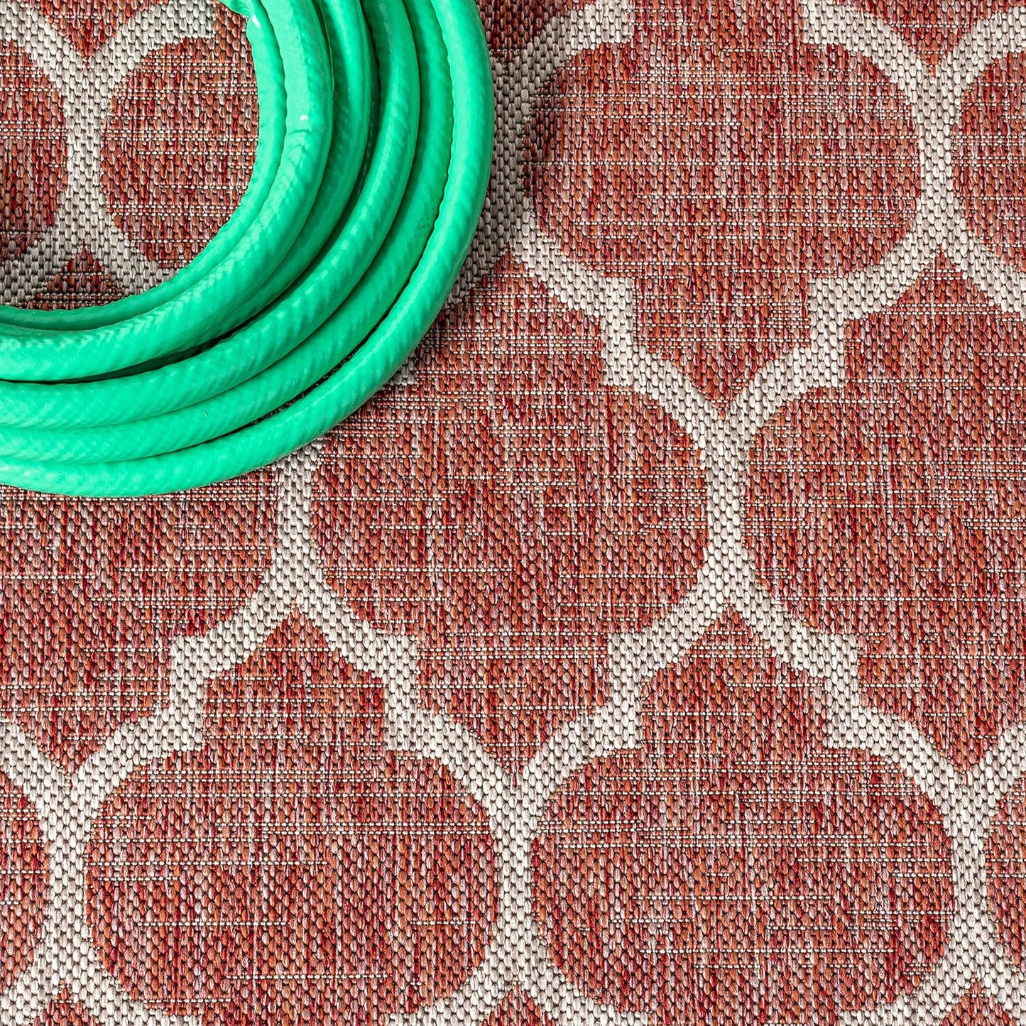 Eyely BMS109C-220 Santa Monica Trebol Moroccan Trellis Textured Weave, Pet Friendly, Non-Shedding, Stain Resistant, Easy-Cleaning, Red/Beige, 2 ft. x 20 ft., Indoor/Outdoor, Runner Rug