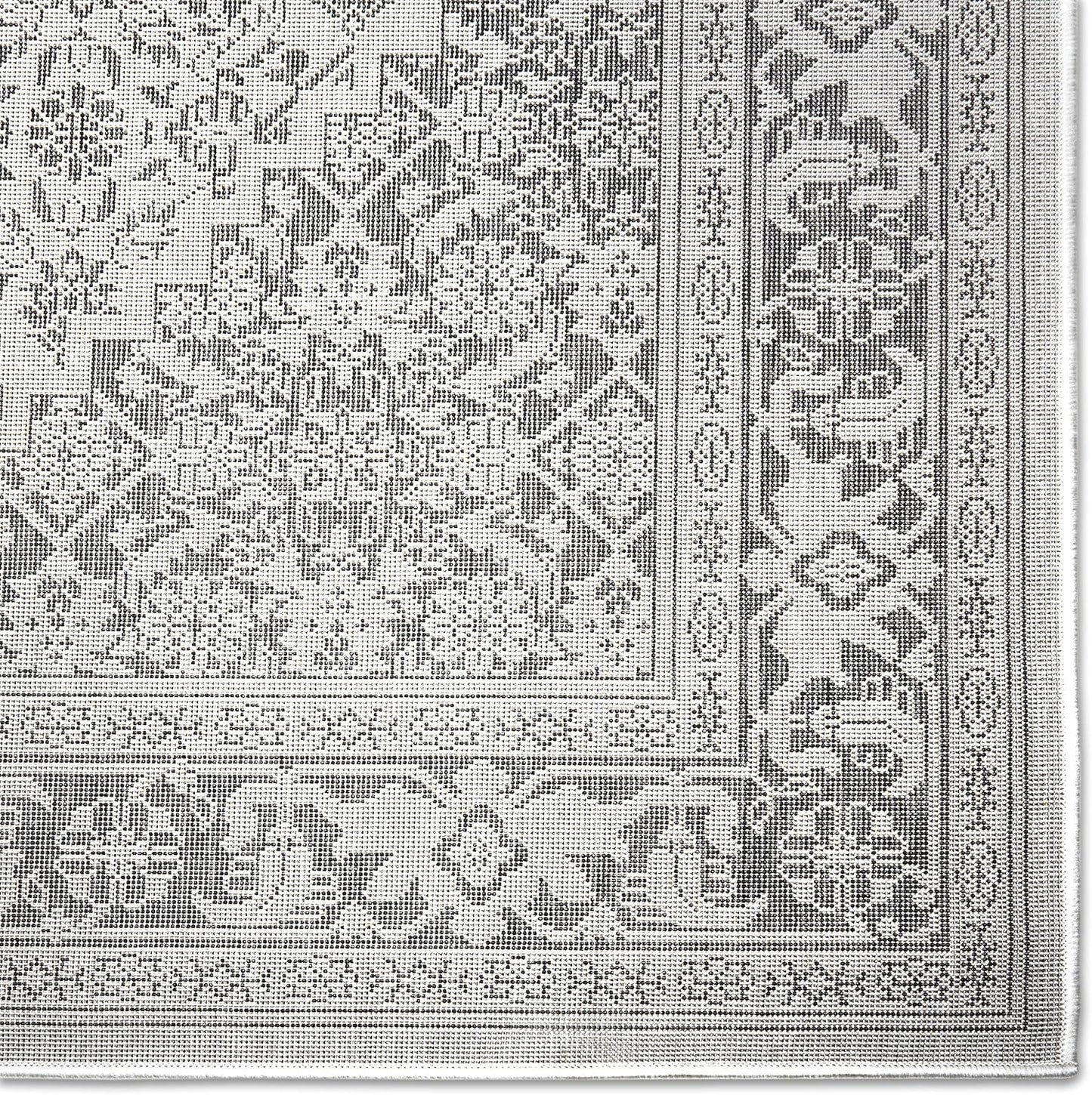 Nicole Miller New York Patio Country Dahlia Transitional Medallion Indoor/Outdoor Area Rug, Grey/Black, 7'9"x10'2"