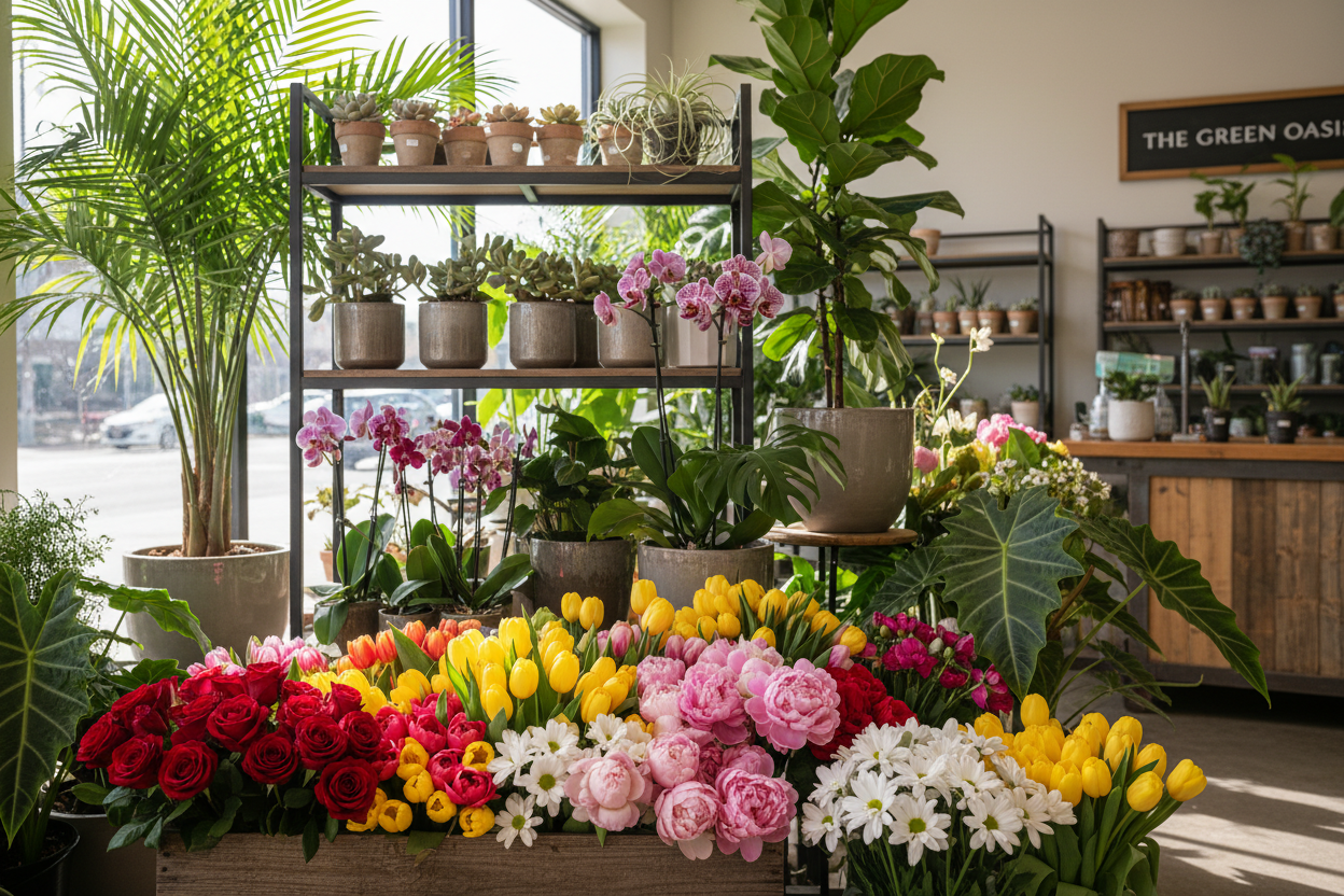 Plants & Flowers: From vibrant seasonal blooms to rare indoor plants, we have greenery to suit every space. (make it real photo)